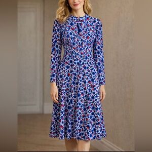 Maggy London Blue and Red Floral Midi Dress